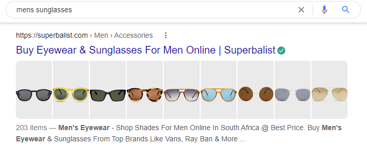 Herrensonnenbrillen in der Google-Suche